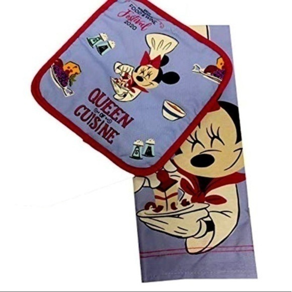 Disney 25th Anniversary EpcotFood Wine Festival 2020 Pot Holder Dish Towel Set